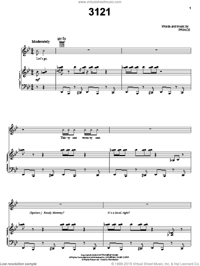 3121 sheet music for voice, piano or guitar by Prince, intermediate skill level