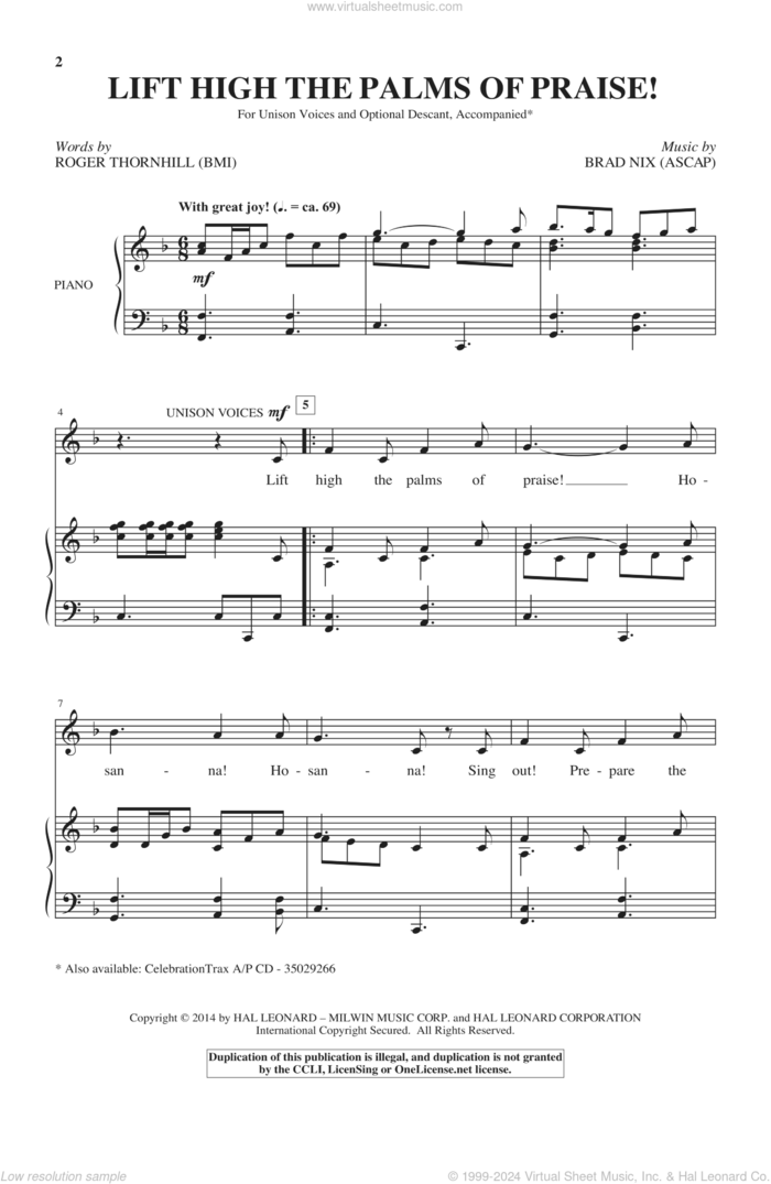 Lift High The Palms Of Praise! sheet music for choir (Unison) by Brad Nix, intermediate skill level