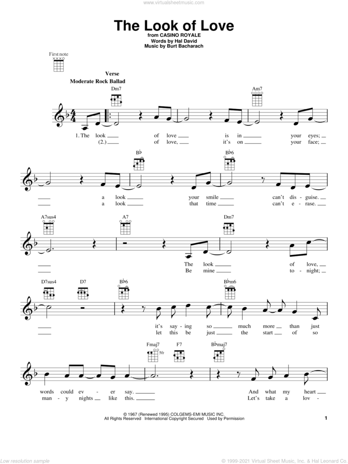 The Look Of Love sheet music for ukulele by Sergio Mendes & Brasil '66, Burt Bacharach and Hal David, intermediate skill level