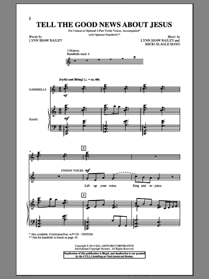 Tell The Good News About Jesus sheet music for choir (2-Part) by Becki Slagle Mayo and Lynn Shaw Bailey, intermediate duet