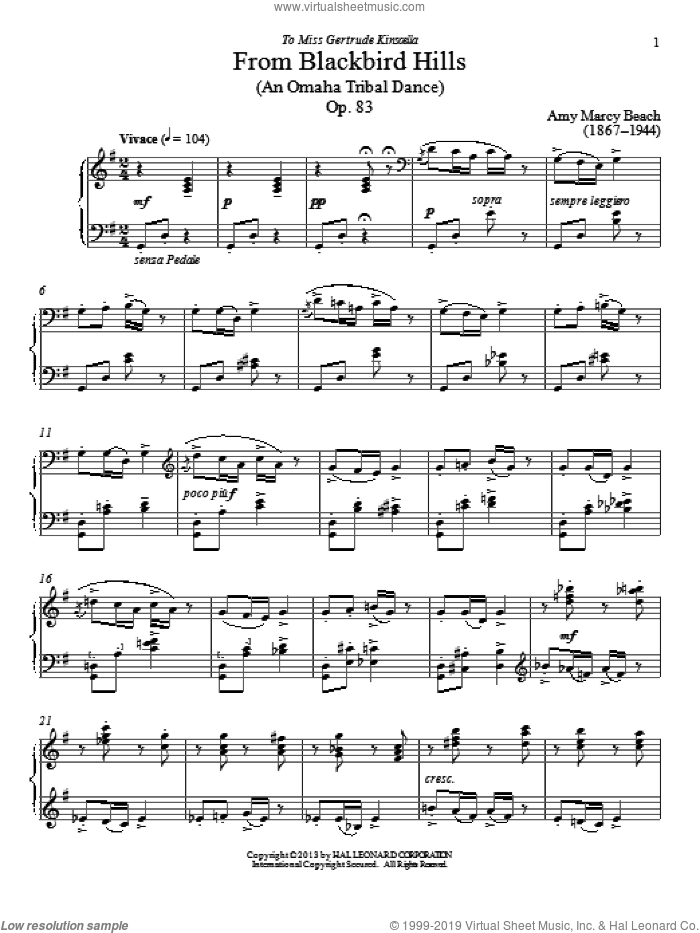 From Blackbird Hills, Op. 83 sheet music for piano solo by Amy Beach and Gail Smith, classical score, intermediate skill level