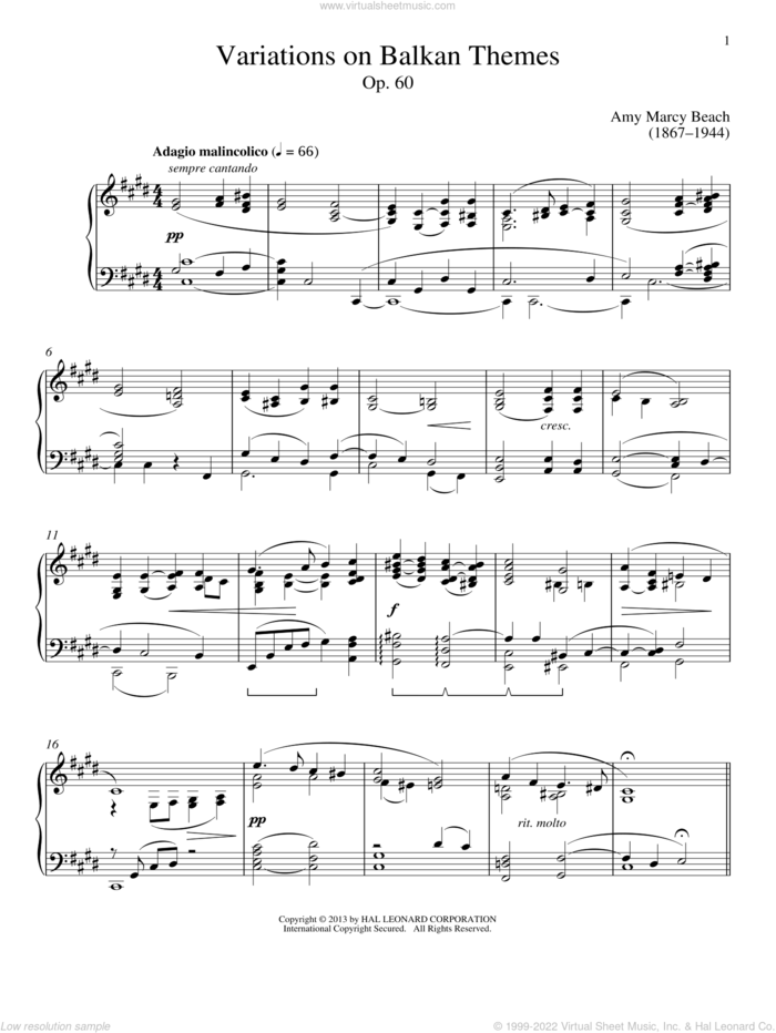 Variations On Balkan Themes, Op. 60 sheet music for piano solo by Amy Beach and Gail Smith, classical score, intermediate skill level