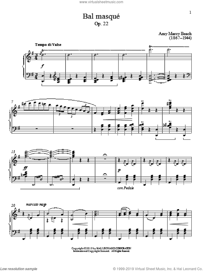 Bal masque, Op. 22 sheet music for piano solo by Amy Beach and Gail Smith, classical score, intermediate skill level