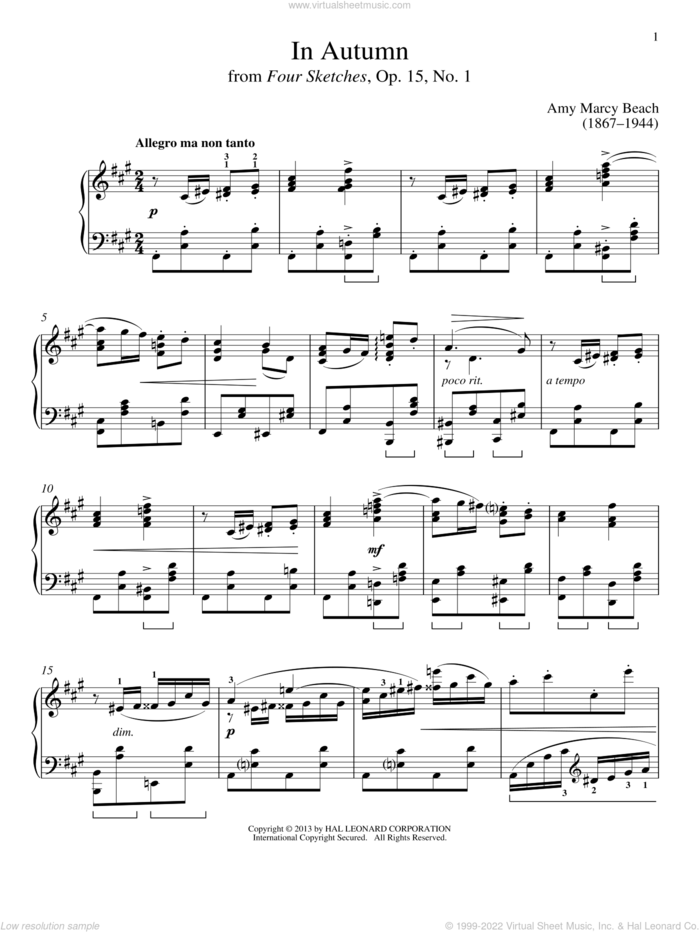 In Autumn sheet music for piano solo by Amy Beach and Gail Smith, classical score, intermediate skill level