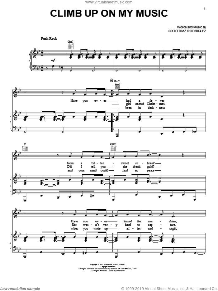 Climb Up On My Music sheet music for voice, piano or guitar by Rodriguez and Sixto Diaz Rodriguez, intermediate skill level