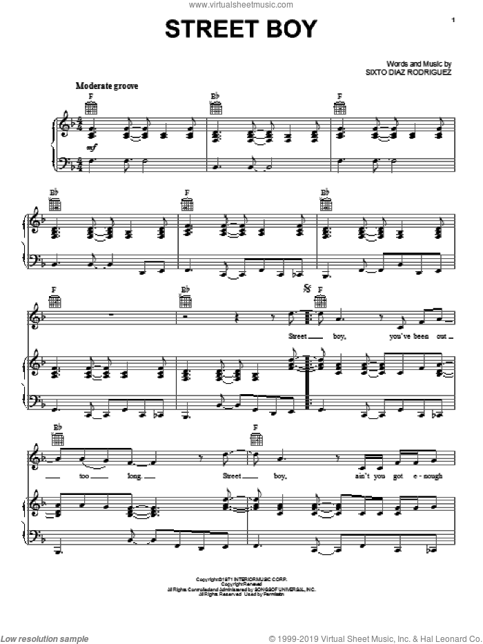 Street Boy sheet music for voice, piano or guitar by Rodriguez and Sixto Diaz Rodriguez, intermediate skill level