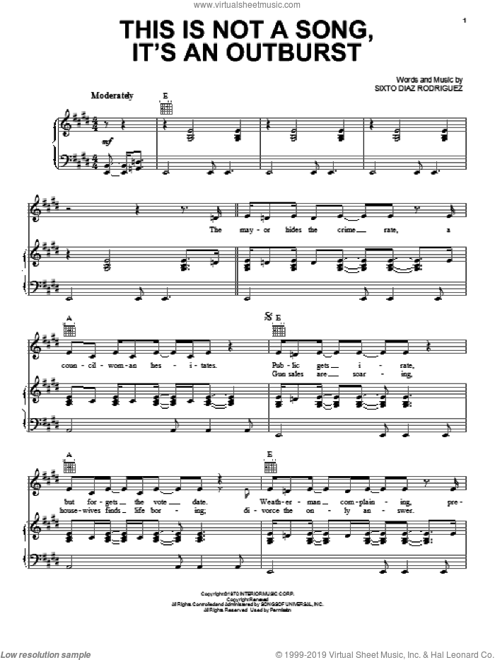 This Is Not A Song, It's An Outburst sheet music for voice, piano or guitar by Rodriguez and Sixto Diaz Rodriguez, intermediate skill level