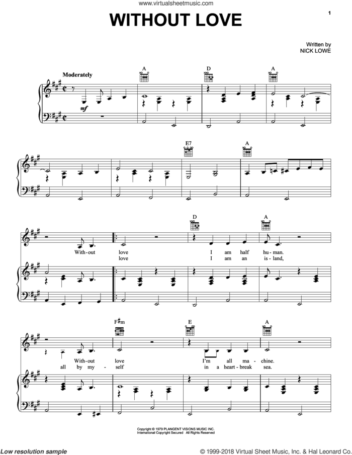 Without Love sheet music for voice, piano or guitar by Johnny Cash and Nick Lowe, intermediate skill level