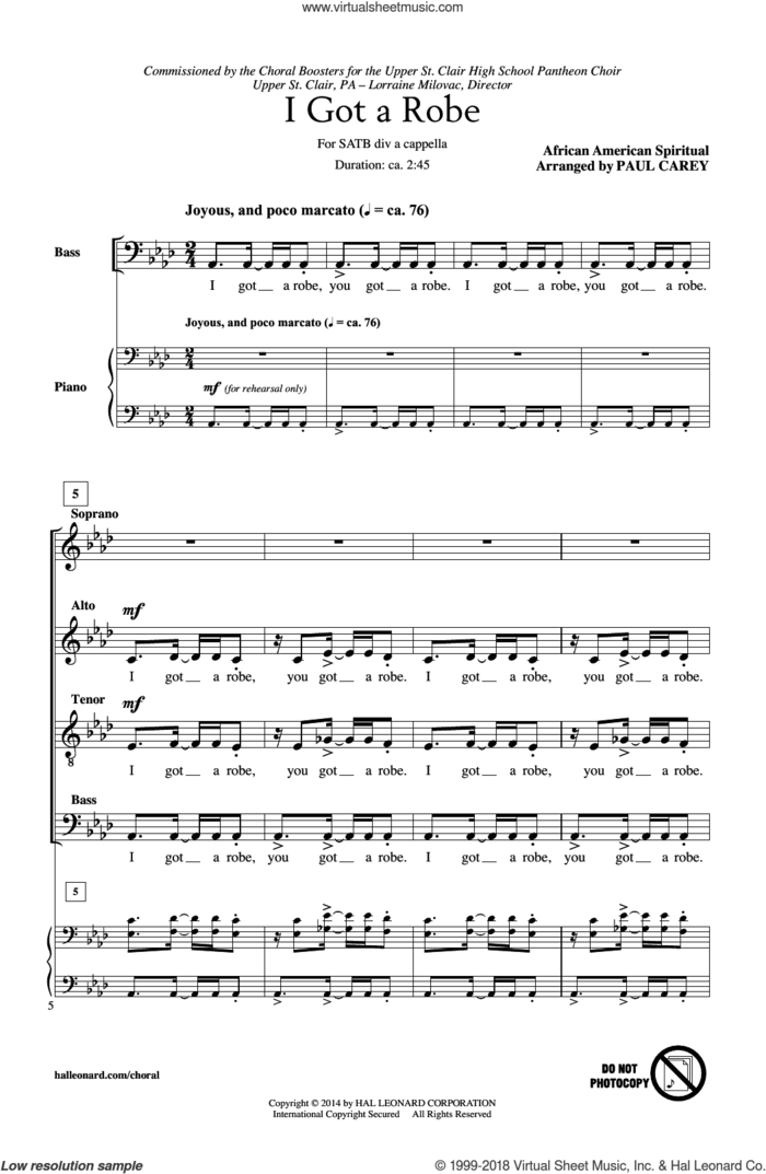 I Got A Robe sheet music for choir (SATB: soprano, alto, tenor, bass) by Paul Carey, intermediate skill level