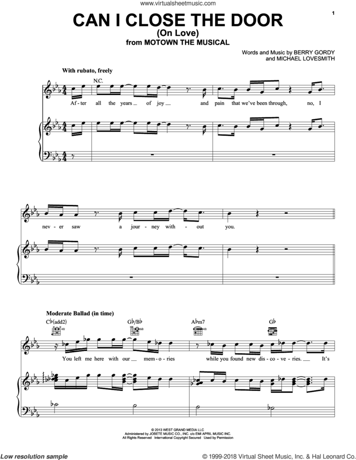 Can I Close The Door (On Love) sheet music for voice, piano or guitar by Berry Gordy and Michael Lovesmith, intermediate skill level