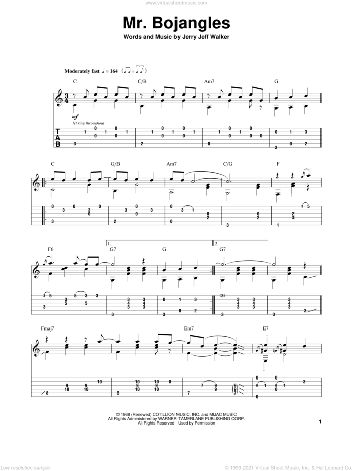 Mr. Bojangles sheet music for guitar (tablature, play-along) by Chet Atkins, intermediate skill level