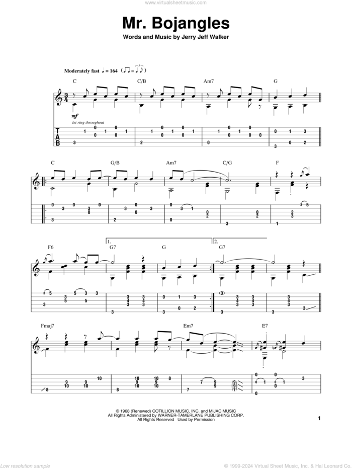 Mr. Bojangles sheet music for guitar (tablature, play-along) by Chet Atkins, intermediate skill level