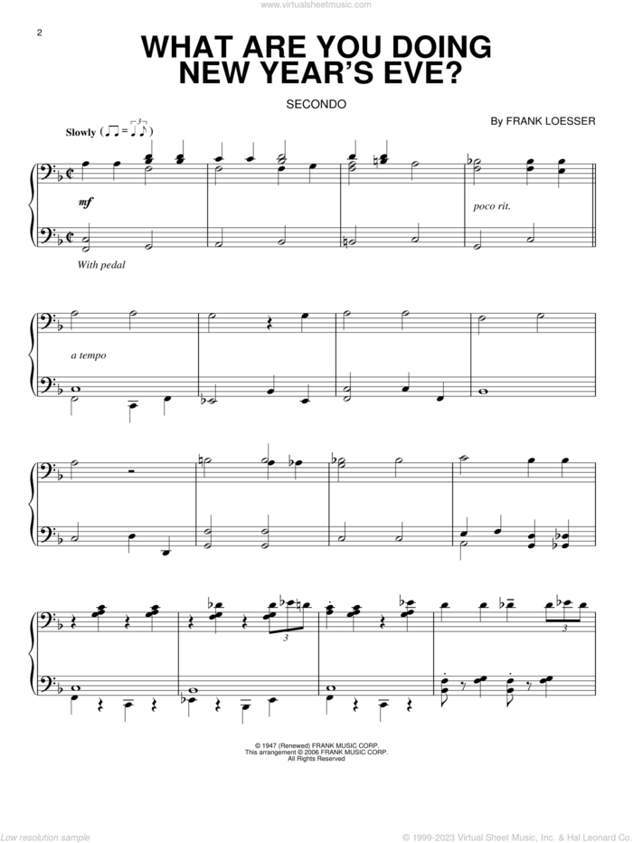 What Are You Doing New Year's Eve? sheet music for piano four hands by Frank Loesser, intermediate skill level