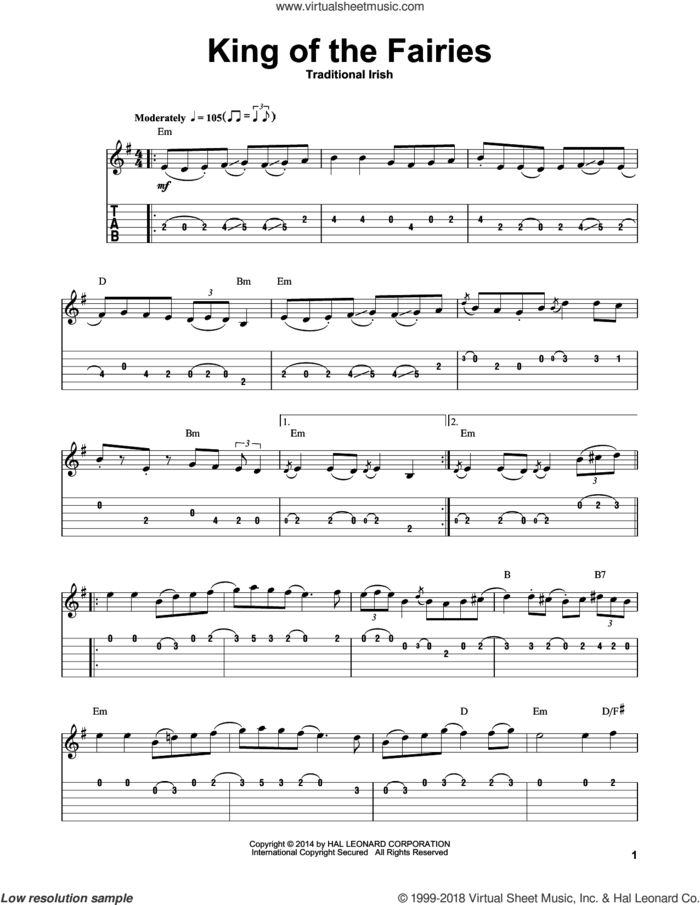 King Of The Fairies sheet music for guitar (tablature, play-along), intermediate skill level