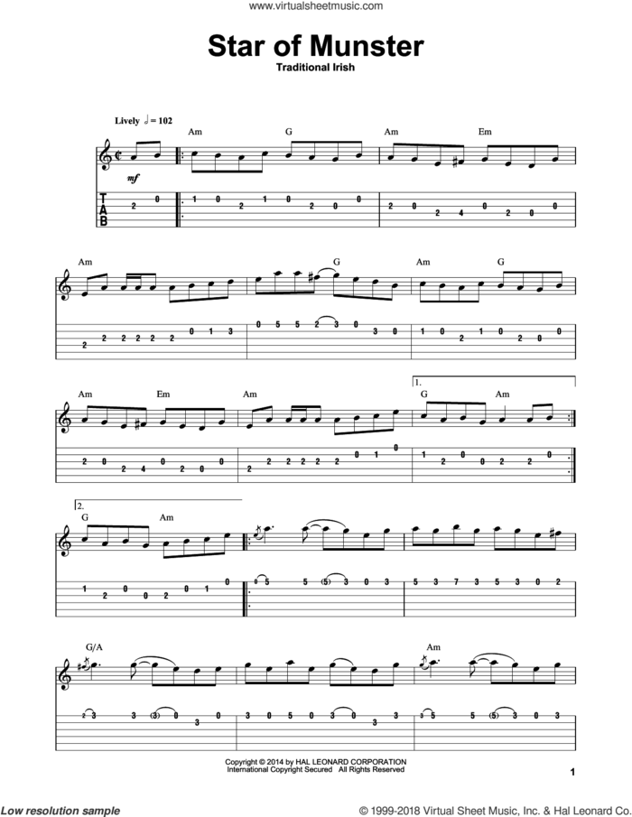 Star Of Munster sheet music for guitar (tablature, play-along), intermediate skill level