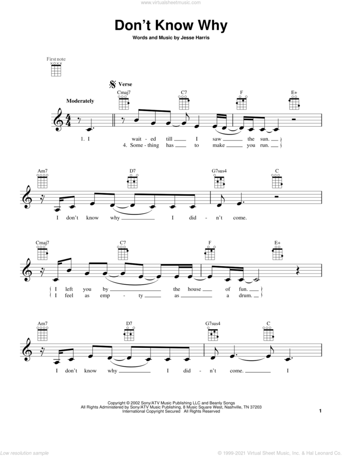 Don't Know Why sheet music for ukulele by Norah Jones, intermediate skill level