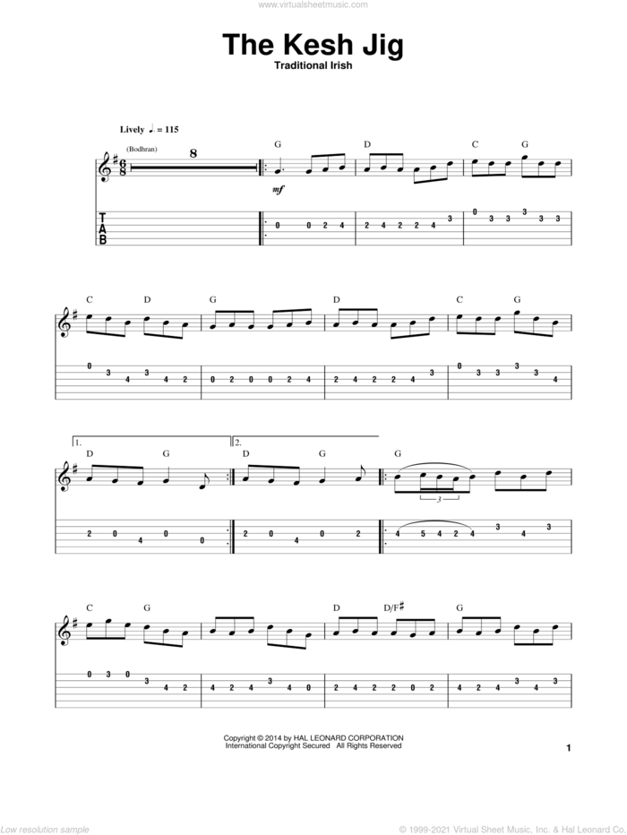 The Kesh Jig sheet music for guitar (tablature, play-along), intermediate skill level