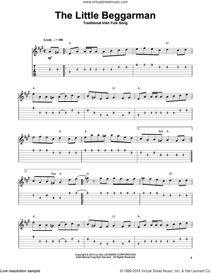 The Little Beggarman sheet music for guitar (tablature, play-along), intermediate skill level