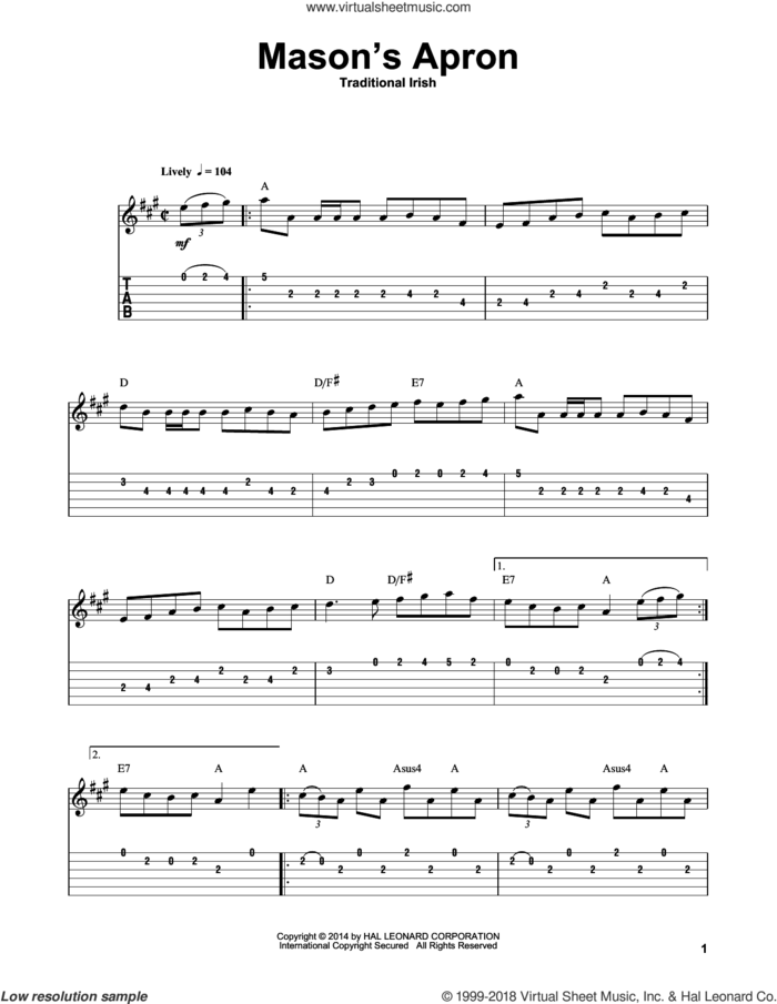 Mason's Apron sheet music for guitar (tablature, play-along), intermediate skill level