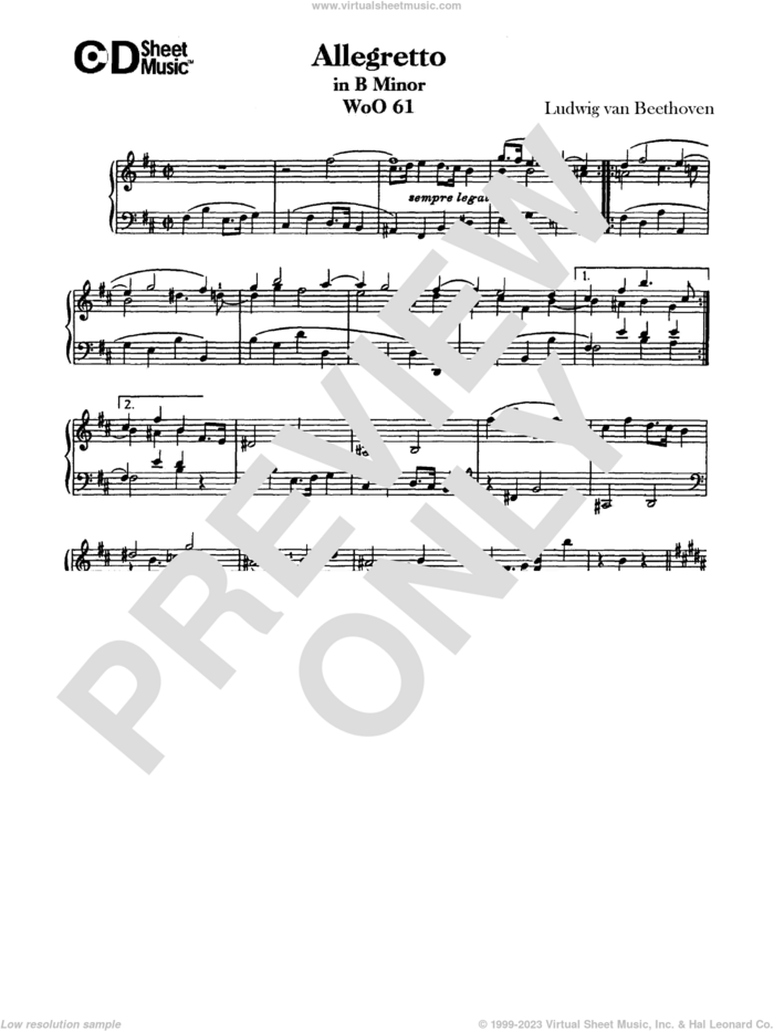 Allegretto In B Minor, Woo 61 sheet music for piano solo by Ludwig van Beethoven, classical score, intermediate skill level