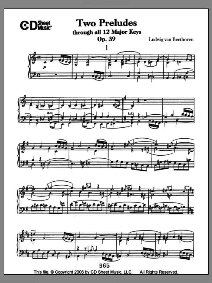 Preludes (2) Through All 12 Major Keys, Op. 39 sheet music for piano solo by Ludwig van Beethoven, classical score, intermediate skill level