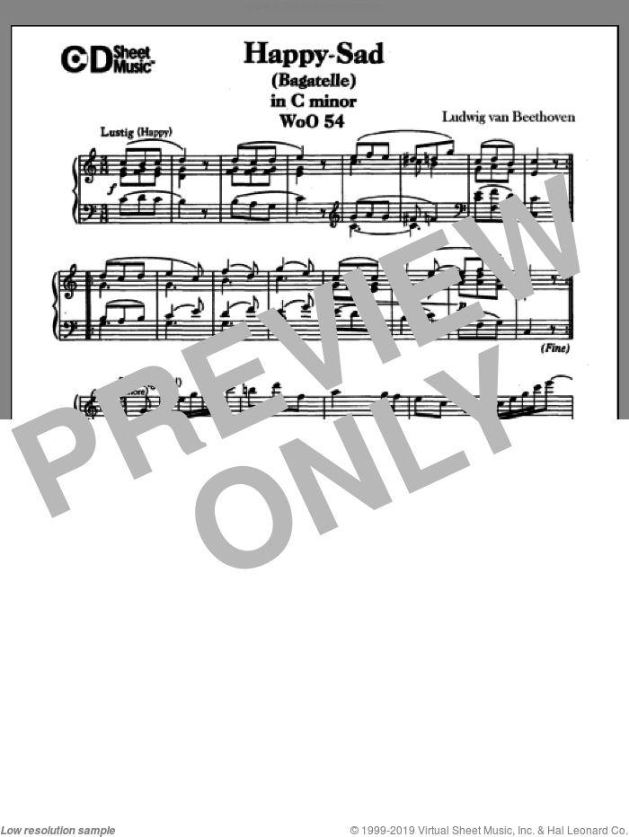 Happy-sad (bagatelle) In C Major (lustig-traurig), Woo 54 sheet music for piano solo by Ludwig van Beethoven, classical score, intermediate skill level