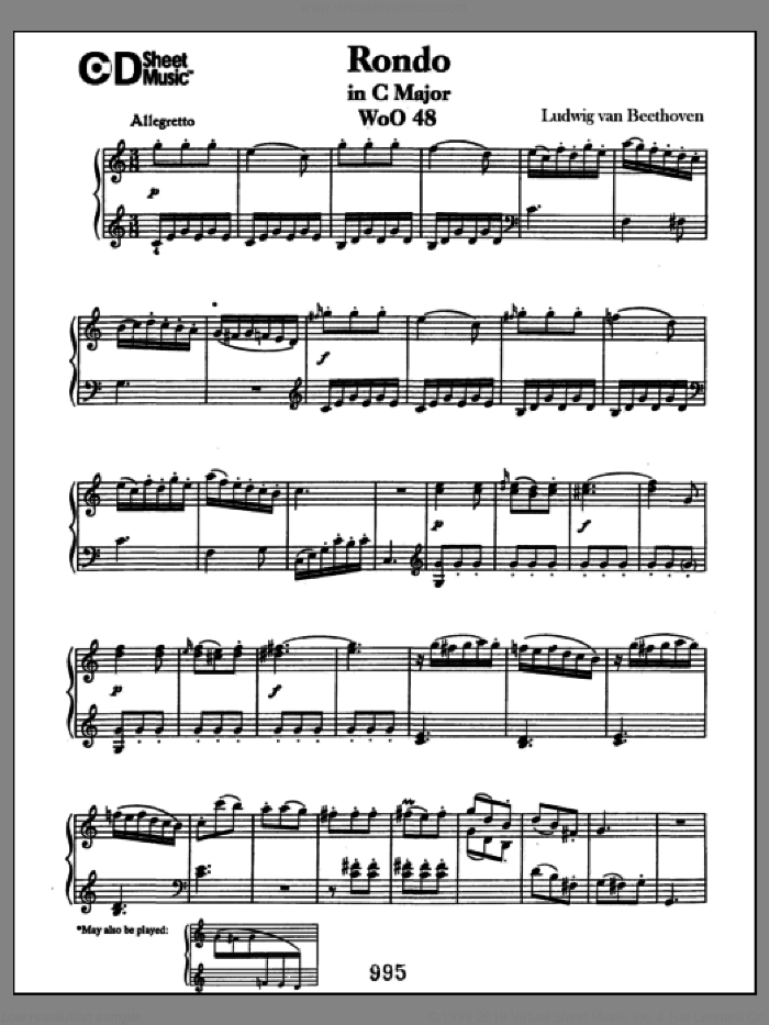 Rondo In C Major, Woo 48 sheet music for piano solo by Ludwig van Beethoven, classical score, intermediate skill level