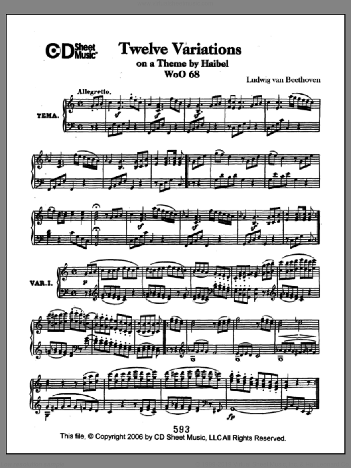 Variations (12) On A Theme By Haibel, Woo 68 sheet music for piano solo by Ludwig van Beethoven, classical score, intermediate skill level