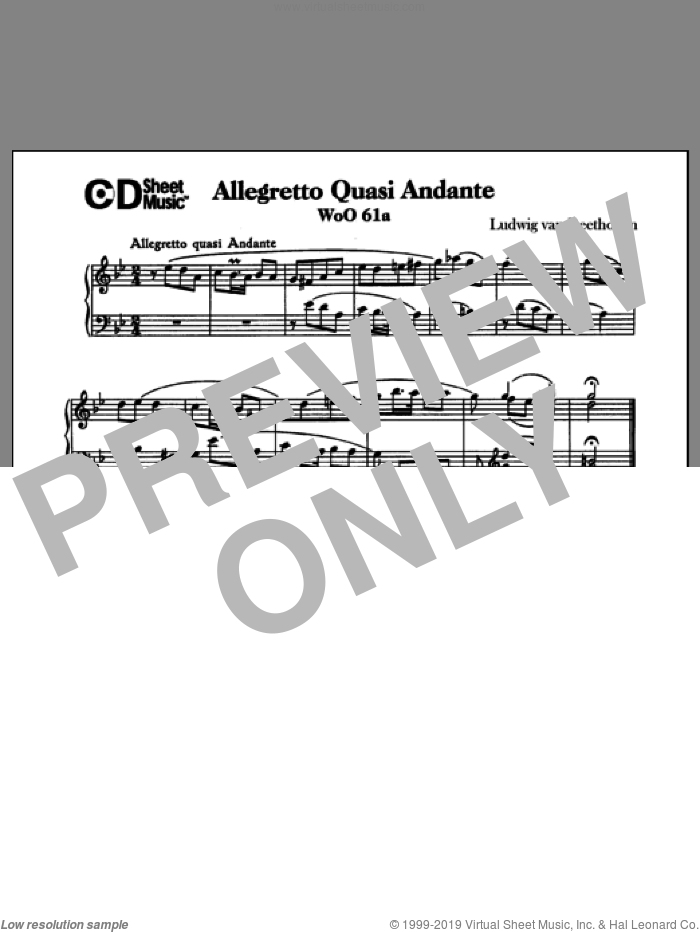 Allegretto Quasi Andante In G Minor, Woo 61a sheet music for piano solo by Ludwig van Beethoven, classical score, intermediate skill level