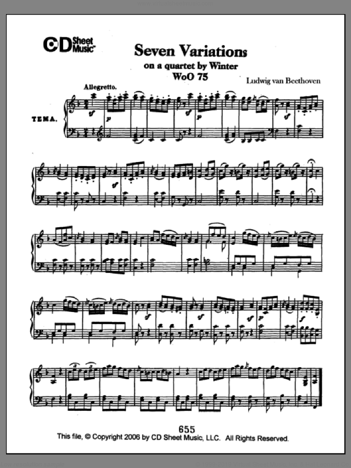 Variations (7) On A Quartet By Winter, Woo 75 sheet music for piano solo by Ludwig van Beethoven, classical score, intermediate skill level