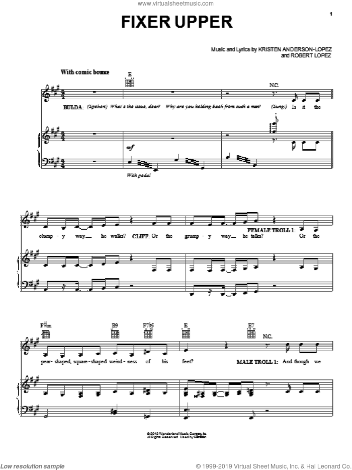 Fixer Upper (from Disney's Frozen) sheet music for voice, piano or guitar by Maia Wilson and Cast, Kristen Anderson-Lopez and Robert Lopez, intermediate skill level