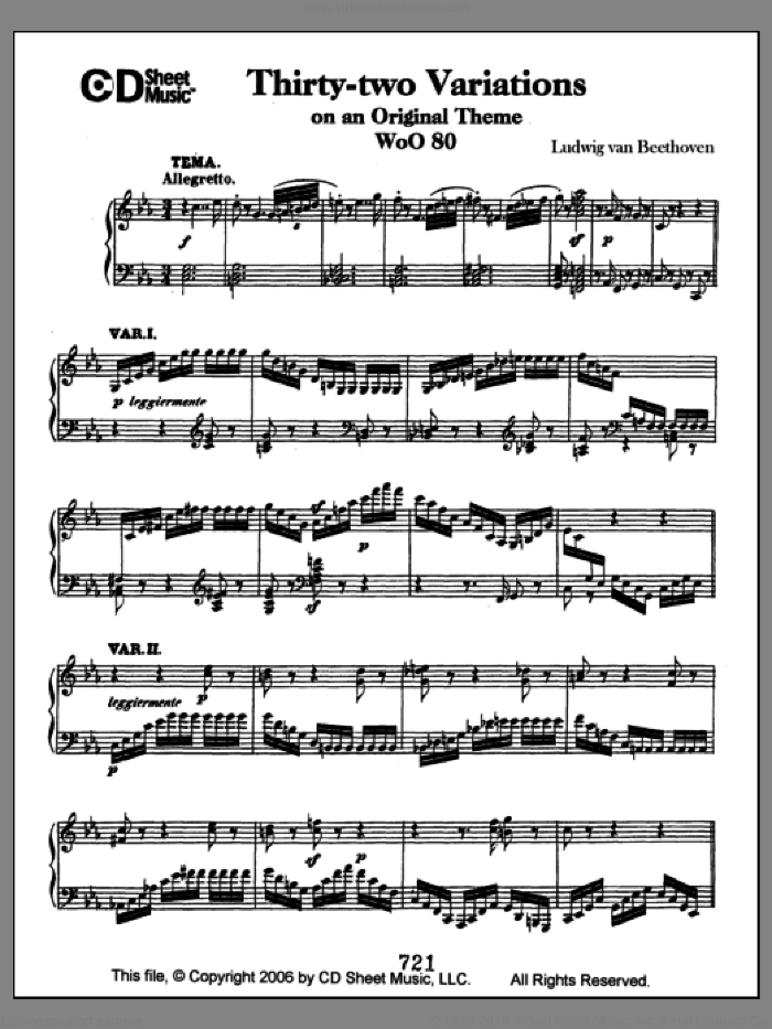 Variations (32) On An Original Theme, Woo 80 sheet music for piano solo by Ludwig van Beethoven, classical score, intermediate skill level