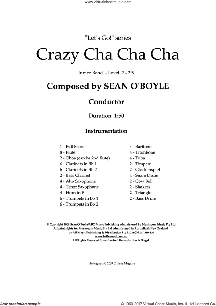 Crazy Cha Cha Cha (COMPLETE) sheet music for concert band by Sean O'Boyle, intermediate skill level