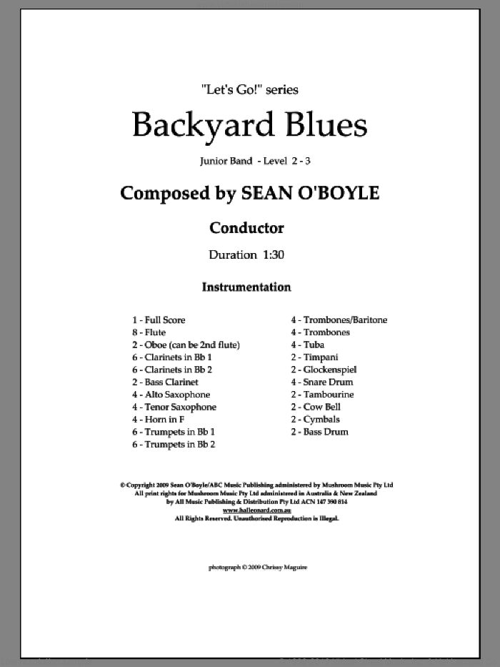 Backyard Blues (COMPLETE) sheet music for concert band by Sean O'Boyle, intermediate skill level