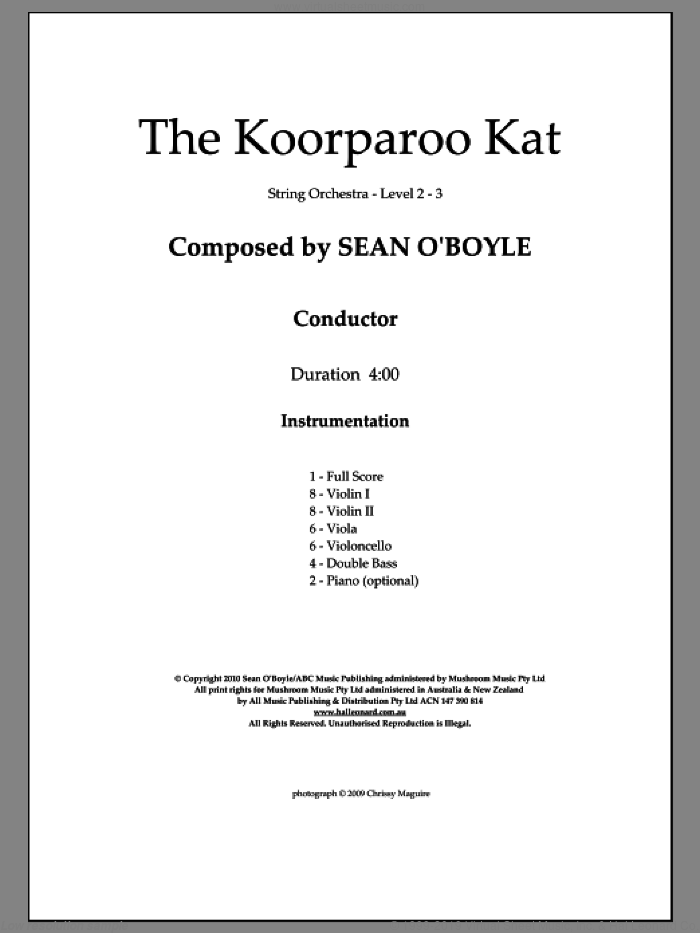 The Koorparoo Kat (COMPLETE) sheet music for orchestra by Sean O'Boyle, intermediate skill level