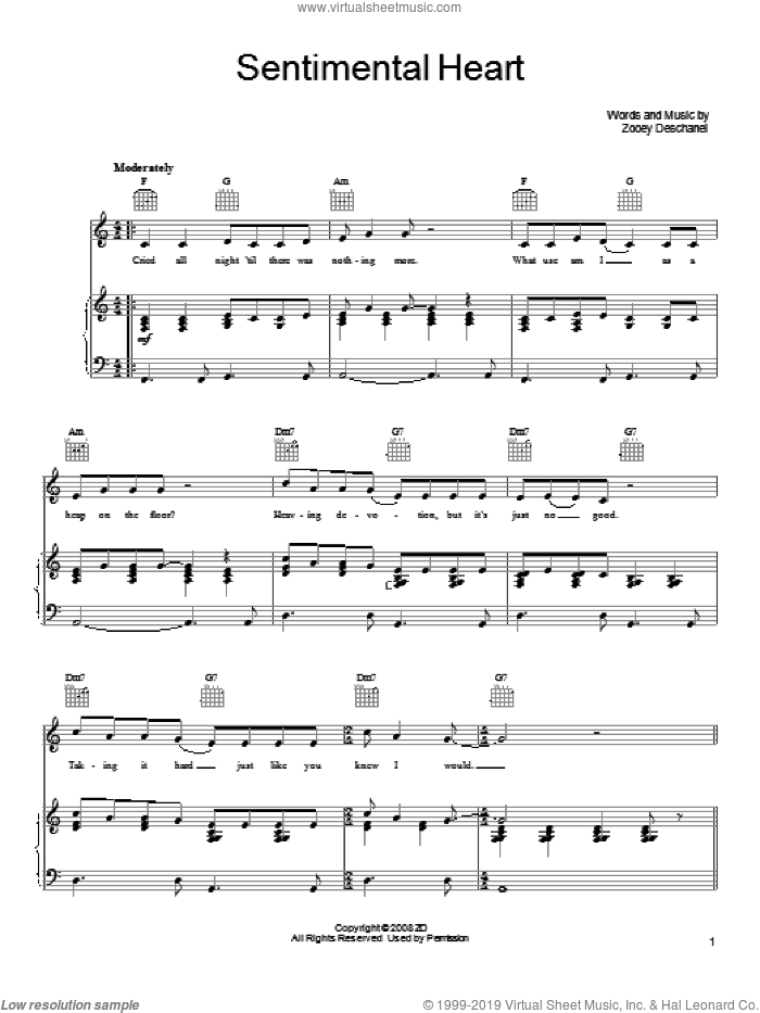 Sentimental Heart sheet music for voice, piano or guitar by She & Him and Zooey Deschanel, intermediate skill level