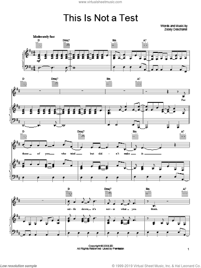 This Is Not A Test sheet music for voice, piano or guitar by She & Him and Zooey Deschanel, intermediate skill level