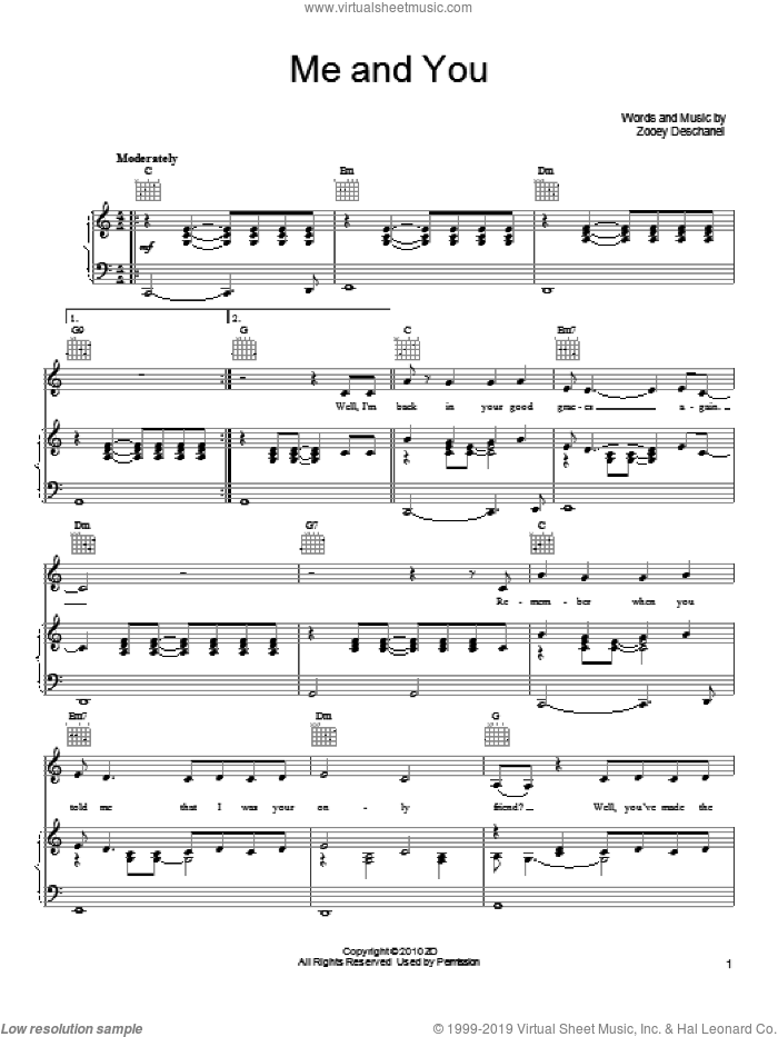 Me And You sheet music for voice, piano or guitar by She & Him and Zooey Deschanel, intermediate skill level