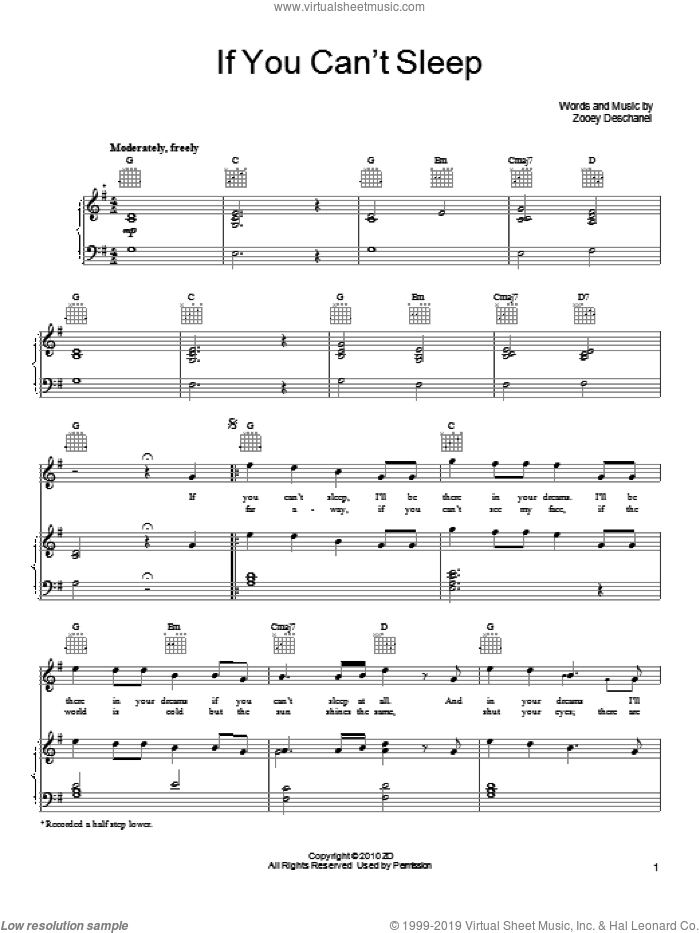 If You Can't Sleep sheet music for voice, piano or guitar by She & Him and Zooey Deschanel, intermediate skill level