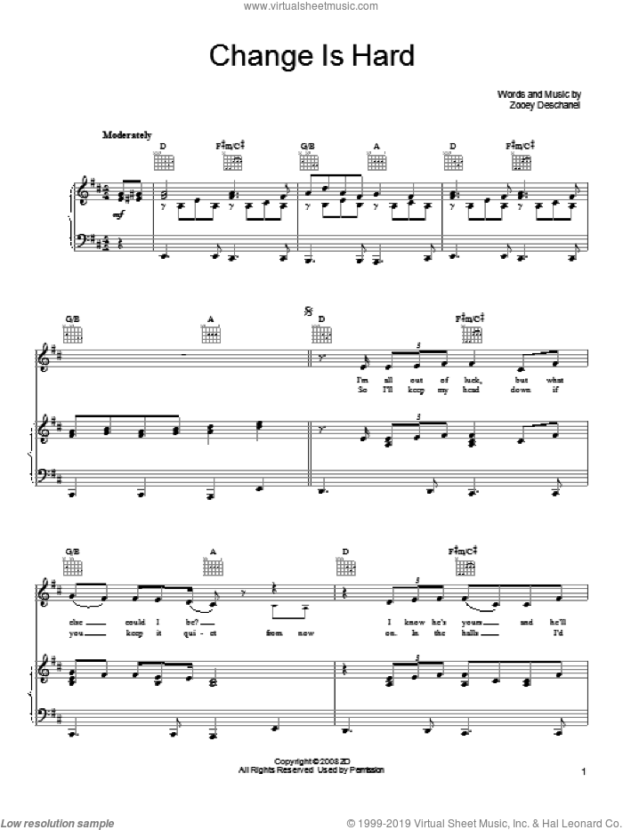 Change Is Hard sheet music for voice, piano or guitar by She & Him and Zooey Deschanel, intermediate skill level