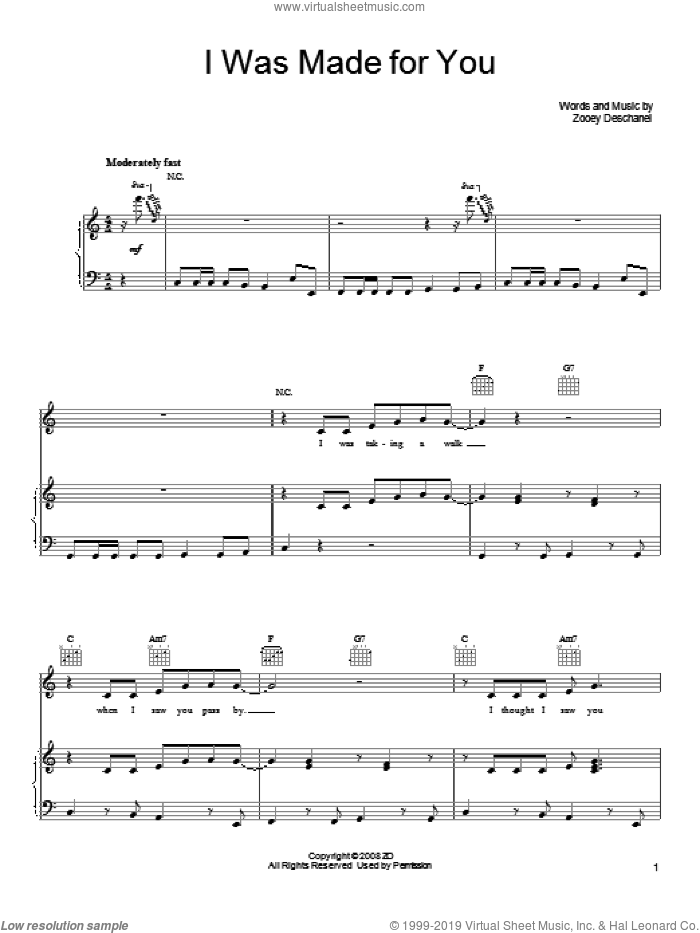 I Was Made For You sheet music for voice, piano or guitar by She & Him and Zooey Deschanel, intermediate skill level