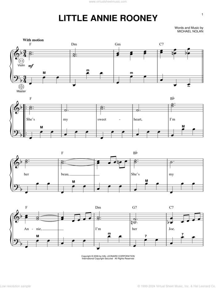 Little Annie Rooney sheet music for accordion by Michael Nolan and Gary Meisner, intermediate skill level