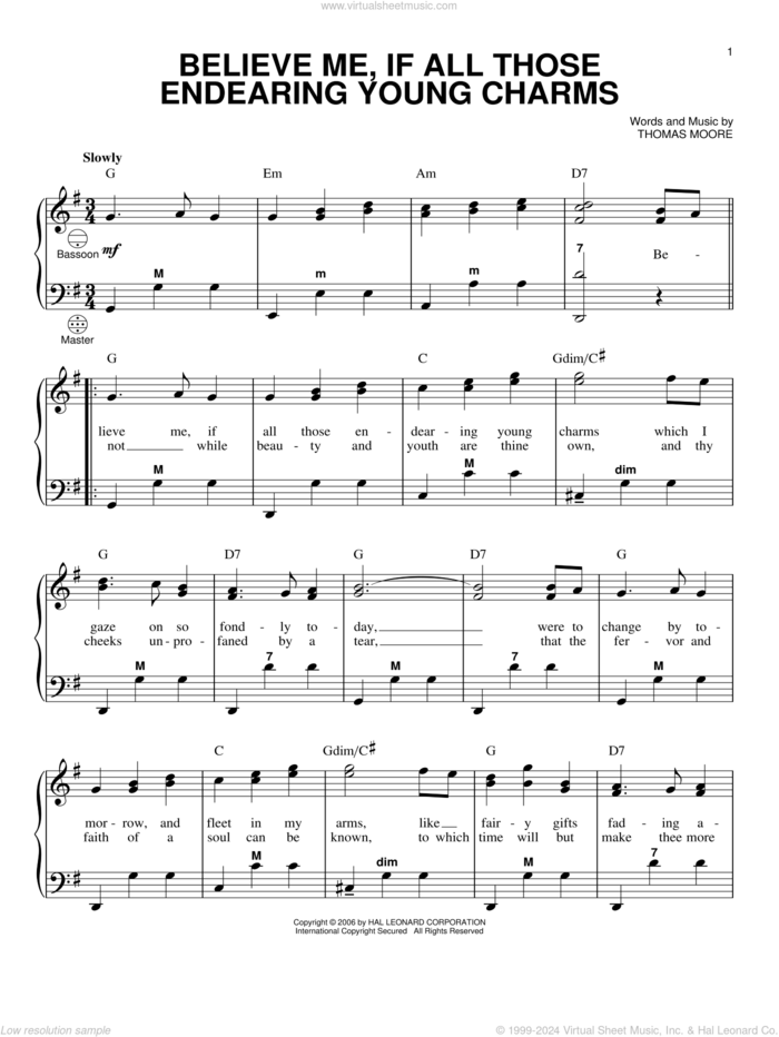 Believe Me, If All Those Endearing Young Charms sheet music for accordion by Thomas Moore and Gary Meisner, intermediate skill level