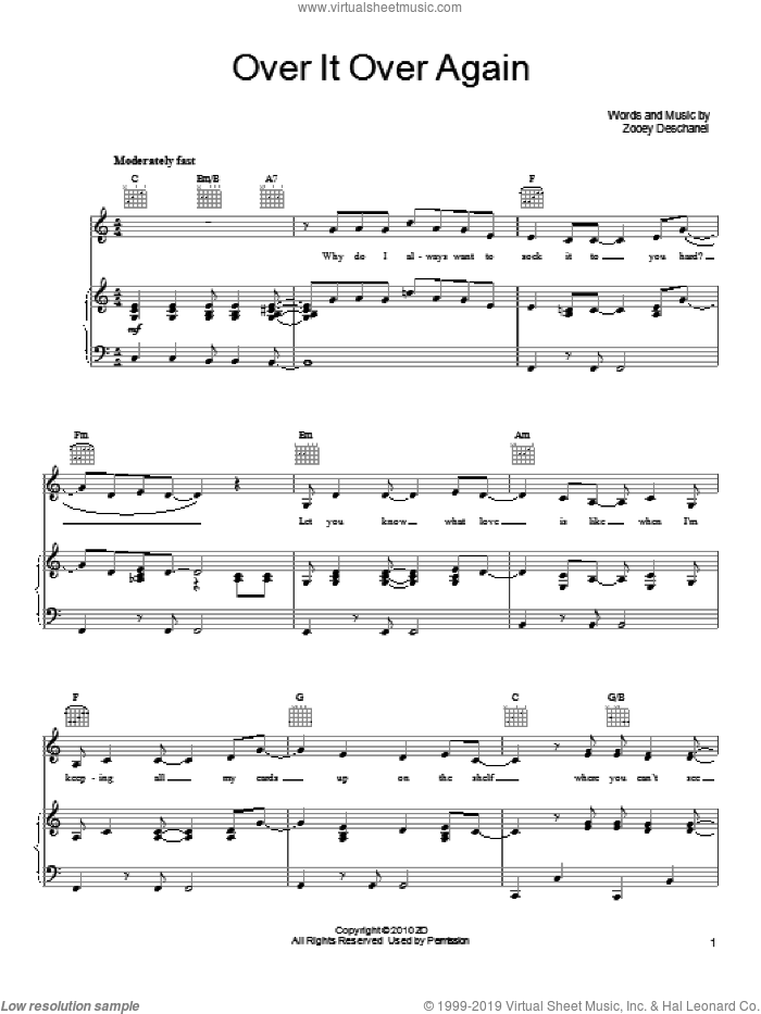 Over It Over Again sheet music for voice, piano or guitar by She & Him and Zooey Deschanel, intermediate skill level