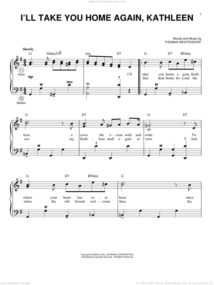 I'll Take You Home Again, Kathleen sheet music for accordion by Thomas Westendorf and Gary Meisner, intermediate skill level
