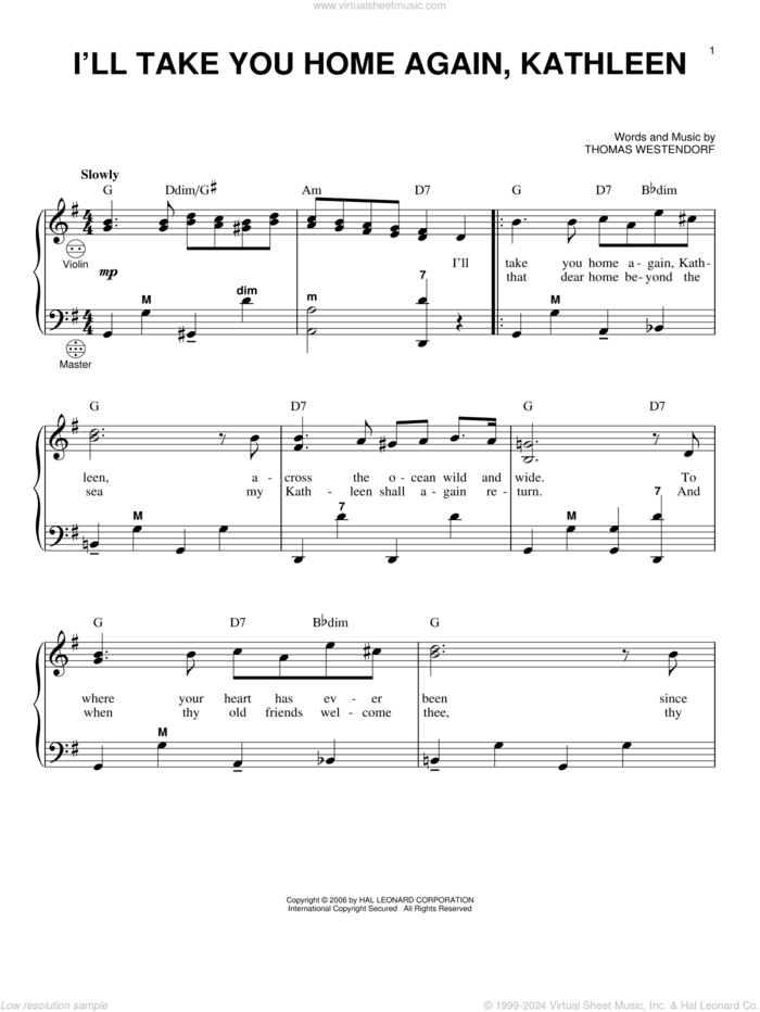 I'll Take You Home Again, Kathleen sheet music for accordion by Thomas Westendorf and Gary Meisner, intermediate skill level