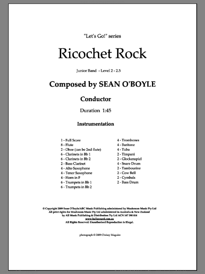 Ricochet Rock (COMPLETE) sheet music for concert band by Sean O'Boyle, intermediate skill level