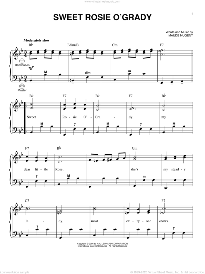 Sweet Rosie O'Grady sheet music for accordion by Maude Nugent and Gary Meisner, intermediate skill level