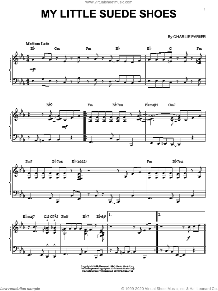My Little Suede Shoes sheet music for piano solo by Charlie Parker, intermediate skill level