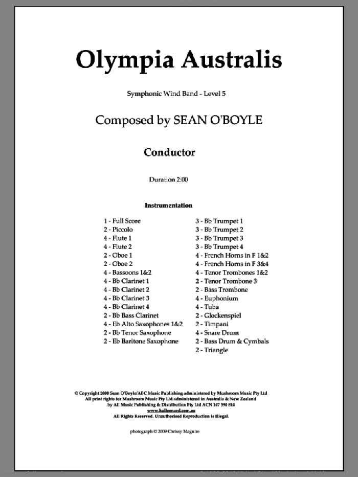 Olympia Australis (Symphonic Wind Band) (COMPLETE) sheet music for concert band by Sean O'Boyle, intermediate skill level